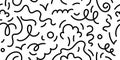 Squiggly doodle seamless background, tribal scribble repeat texture. Creative minimalist monochrome pattern in trendy