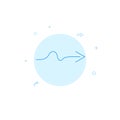 Squiggly waved winding arrow flat vector icon. Filled line style. Blue monochrome design. Editable stroke