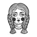 Squint cockeyed doll sketch vector illustration