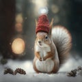 Squireel with Red Hat, Generative AI Royalty Free Stock Photo