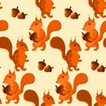 Squirrel and acorn pattern. Autumn illustration for children.