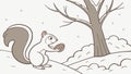 Squirrel with acorn in a sparse winter landscape, preparing for cold season Royalty Free Stock Photo
