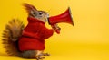 Squirrel announcing using megaphone. Notifying, warning, announcement