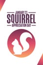 Squirrel Appreciation Day. January 21. Holiday concept. Template for background, banner, card, poster with text Royalty Free Stock Photo