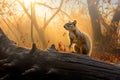 Squirrel in the autumn forest with bright Golden light. Amazing wildlife. Generative Ai