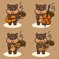 Vector illustration of cute Squirrel Music cartoon.