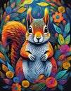 squirrel bright colorful and vibrant poster illustration