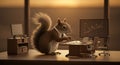squirrel ceo reviewing company charts at executive desk - generated using ai Royalty Free Stock Photo