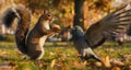 Squirrel with a cheeky grin faces off against a determined determined , AI generated Royalty Free Stock Photo