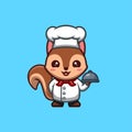 Squirrel Chef Cute Creative Kawaii Cartoon Mascot Logo