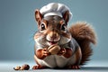 squirrel in a chef's hat cleaning nuts, isolated on a blue background Royalty Free Stock Photo