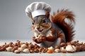 squirrel in a chef's hat cleaning nuts, isolated on a blue background Royalty Free Stock Photo