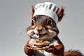 squirrel in chef's hat with sandwich and nut spread, isolated on blue background Royalty Free Stock Photo