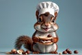 squirrel in chef's hat with sandwich and nut spread, isolated on blue background Royalty Free Stock Photo