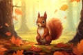 Squirrel collecting acorns vector fall background