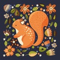 Squirrel cute forest illustration