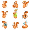 Squirrel Different Activities Set Of Girly Character Stickers