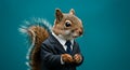 a squirrel dressed in a suit and tie looks thoughtful - generated using ai Royalty Free Stock Photo