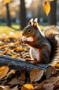 Adorable Red Squirrel Enjoying Popcorn in Autumn Park Royalty Free Stock Photo