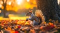 Squirrel Eating Nuts in Autumnal Forest Royalty Free Stock Photo