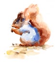 Squirrel Eating Nuts Wild Animal Winter Illustration Hand Painted