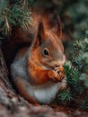 A squirrel is eating pine nuts under a tree. Generative AI. Royalty Free Stock Photo