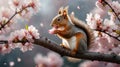 Adorable Red Squirrel Enjoying Spring Blossoms Royalty Free Stock Photo