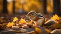 Cute Chipmunk Feast on Cookies amidst Golden Autumn Leaves Backdrop Royalty Free Stock Photo