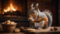 Adorable Squirrel Enjoying a Cookie by the Fireplace Royalty Free Stock Photo