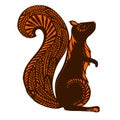 Squirrel with ethnic patterns, brown silhouette on a white