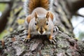 squirrel facetoface with the camera, on a tree trunk Royalty Free Stock Photo