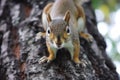 squirrel facetoface with the camera, on a tree trunk Royalty Free Stock Photo