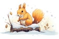 squirrel with fluffy tail digging in snow Royalty Free Stock Photo