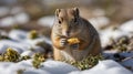 Cute Squirrel Enjoying a Tasty Treat in Winter Wonderland Scene with Snow Royalty Free Stock Photo