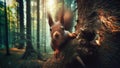 Squirrel in the forest, AI generated illustration, realistic