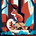 Squirrel in the forest. Vector illustration in flat cartoon style. AI generated