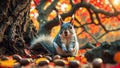 Adorable Grey Squirrel in Autumnal Setting Royalty Free Stock Photo