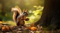 squirrel gathering acorns in a park
