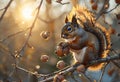 squirrel gathering nutsa squirrel perched on a branch bathed in Royalty Free Stock Photo