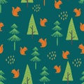 squirrel hand drawn seamless pattern vector illustration with jungle theme