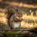 Squirrel has a bushy, reddish-brown tail and a soft grayish-white Royalty Free Stock Photo