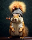squirrel hat drink coffe in autumn forest Royalty Free Stock Photo
