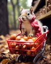 squirrel hat drink coffe in autumn forest Royalty Free Stock Photo