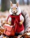 squirrel hat drink coffe in autumn forest Royalty Free Stock Photo