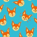 Squirrel head in a seamless pattern. Winking, smiling, happy squirrels. Vector illustration