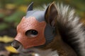 A squirrel in a hero\'s mask. The hero is ready