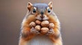 A squirrel holding a bunch of nuts in its mouth, AI Royalty Free Stock Photo