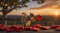Adorable Squirrel Holding a Heart at Sunset Royalty Free Stock Photo