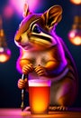 A squirrel holding a pen and a glass of beer - Ai Generated Image. Royalty Free Stock Photo