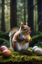 Charming Squirrel Holding an Easter Egg in a Spring Forest Setting Royalty Free Stock Photo